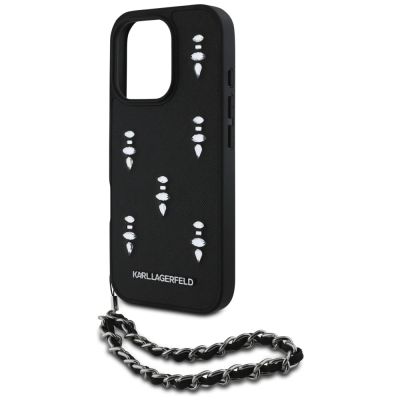 5. Karl Lagerfeld Saffiano Crystals w/Chain iPhone 16 Pro Max Case - Black