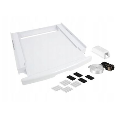 Washer-dryer combination with drawer and belt, white