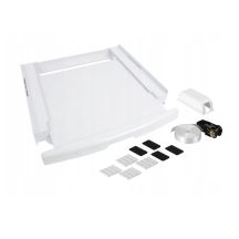 Washer-dryer combination with drawer and belt, white