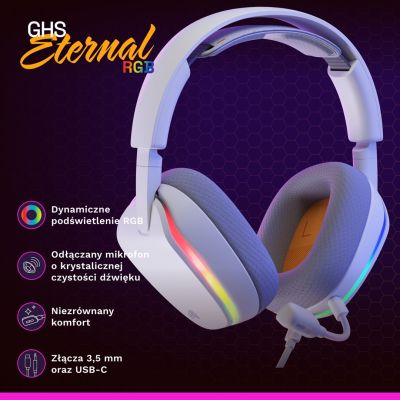 13. Glorious Gaming Glorious GHS Eternal RGB – RGB Stereo Gaming Headphones for PC, PS5, PS4, Switch – Custom-Tuned Drivers, Detachable Microphone, USB-C – Durable, 24/7 Comfort – White
