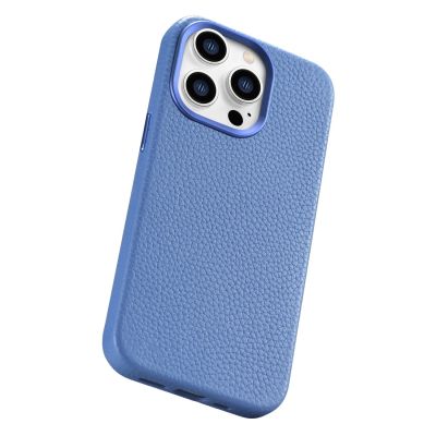 13. iCarer Litchi Premium Leather Case iPhone 14 Pro Max Magnetic Leather Case with MagSafe Light Blue (WMI14220712-LB)