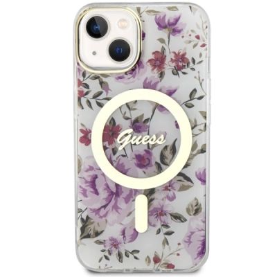 3. Guess GUHMP14MHCFWST iPhone 14 Plus 6.7" transparent hardcase Flower MagSafe