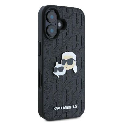 4. Karl Lagerfeld Monogram Karl & Choupette Head Pin iPhone 16 Case - Black