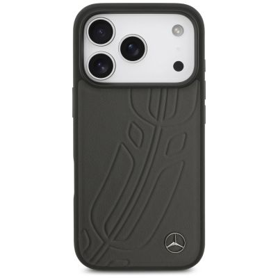 3. Mercedes Leather Large Laurel Leave MagSafe Case for iPhone 17 Pro - Black and Gray
