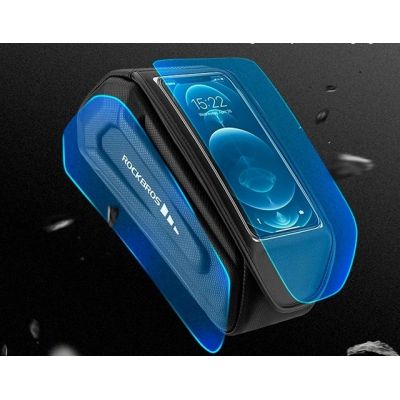 3. Rockbros 30120064001 waterproof bicycle frame bag with phone cover – black