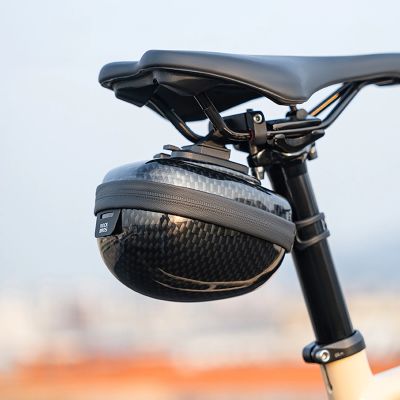 4. Rockbros rigid hard shell saddle bag, compact, 0.4l capacity - carbon pattern