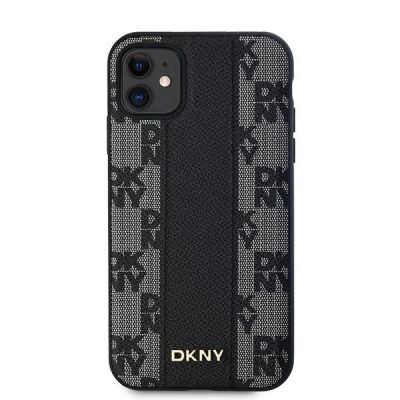 3. DKNY Leather Checkered Mono Pattern MagSafe Case for iPhone 11 / Xr - Black
