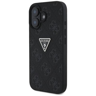 2. Guess Hot Stamp 4G Pattern Triangle Metal Logo case for iPhone 16 - black