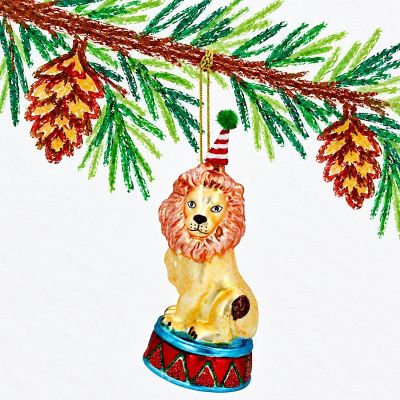 5. GOLD GLASS LION CHRISTMAS ORNAMENT, HEIGHT 14.5 CM
