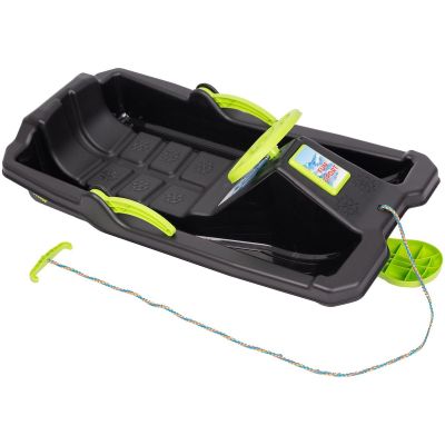 6. PLASTIC SLED WITH BRAKE AND HANDLEBAR ADAŚ 84x43x25CM BLACK WITH GREEN