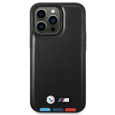 3. BMW Leather Stamp Tricolor Case for iPhone 14 Pro - Black