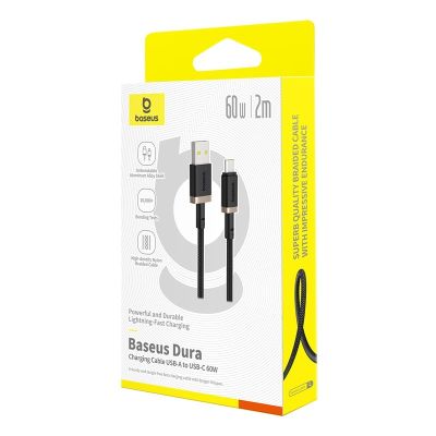 6. Baseus Dura USB-Type C Cable 60W 2m (Black-Gold)