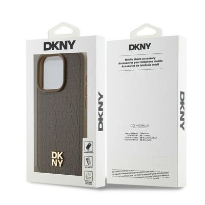 10. DKNY Leather Monogram Pattern Metal Logo MagSafe Case for iPhone 15 Pro - Brown