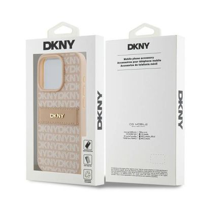 13. DKNY Leather Mono Stripe & Metal Logo case for iPhone 15 Pro - pink