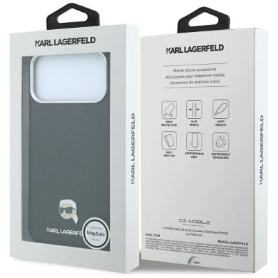 8. Karl Lagerfeld Grained Karl Head Metal MagSafe Case for iPhone 18 Pro / 17 Pro - Black