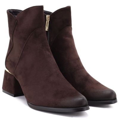 4. Women's high-heeled suede ankle boots in chocolate Potocki SZ12875