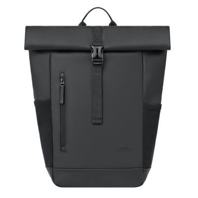 7. Rivacase Eden Backpack Roll-Up Backpack Black Polyester, Waxed Leather (Pull Up)
