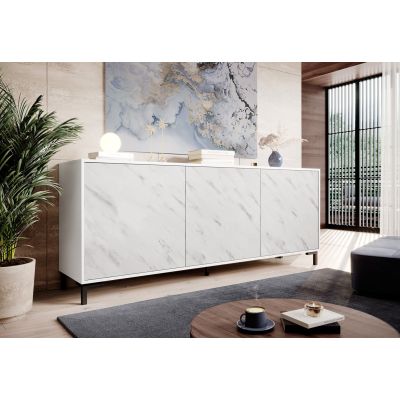 3. MARMO 3D chest of drawers 200x45xH80.5 white matt/white marble