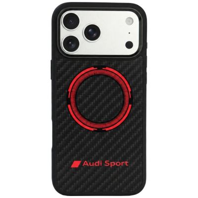 Audi RSQ Carbon Fiber Sport Red Circle MagSafe Case for iPhone 18 Pro Max / 17 Pro Max - Black