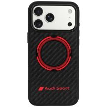Audi RSQ Carbon Fiber Sport Red Circle MagSafe Case for iPhone 18 Pro Max / 17 Pro Max - Black