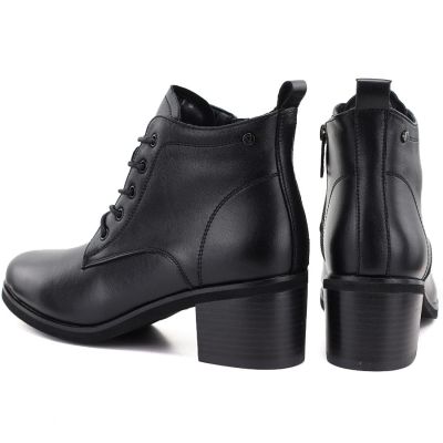 10. Women's leather lace-up high-heeled ankle boots, black, Vinceza EN27-133107