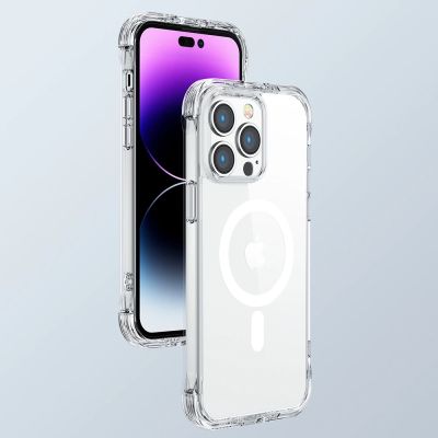 9. Joyroom Magnetic Defender Magnetic Case for iPhone 14 Plus Armored Case with Hooks Stand Clear (MagSafe Compatible)