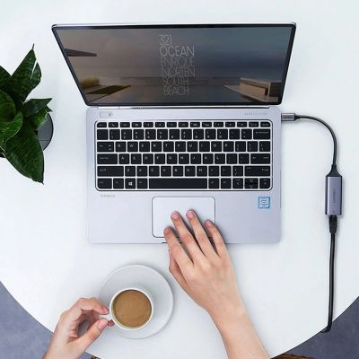 11. Ugreen external network adapter RJ45 - USB Type C (1000 Mbps / 1 Gbps) Gigabit Ethernet gray (CM199)