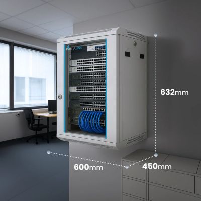 22. Extralink 12U 600x450 Gray Wall-Mounted Rack Cabinet