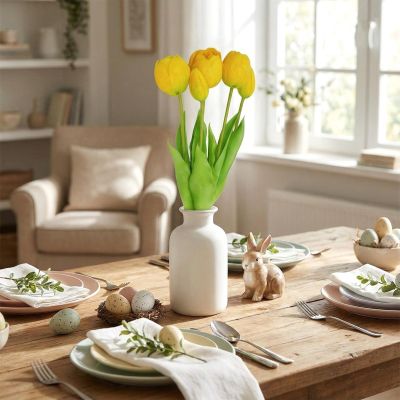 28. BOUQUET OF 5 YELLOW PEONY TULIPS 39 CM LIFE-LIKE SPRING DECORATION