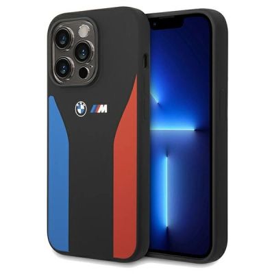 BMW Silicone Blue&Red Stripes M Collection Case for iPhone 15 Pro Max - Black