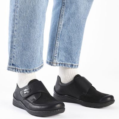 6. Rieker 48954-00 comfortable black women's shoes with Velcro