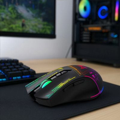 6. Wozinsky WMGB-3200 Wireless Optical Gaming Mouse with Built-in Rechargeable Battery 3200 DPI with RGB Lighting - Black