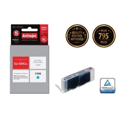 2. Activejet ACC-551CN Ink (Canon CLI-551C replacement; Supreme; 15 ml; blue)