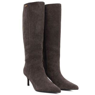 4. Women's leather boots with a high heel, insulated, brown, Big Star UU274497