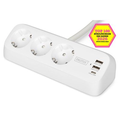 7. Digitus 3-Way Office Power Strip with 2 USB-A and 1 USB-C Ports, White