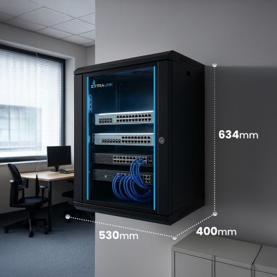 14. Extralink LITE 12U 530X400 WALL-MOUNTED RACKMOUNT CABINET BLACK Freestanding/Wall/Floor Rack Black