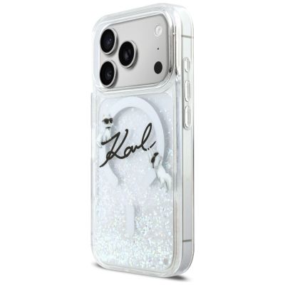 2. Karl Lagerfeld Liquid Glitter Karl Script Logo MagSafe Case for iPhone 17 Pro - Clear