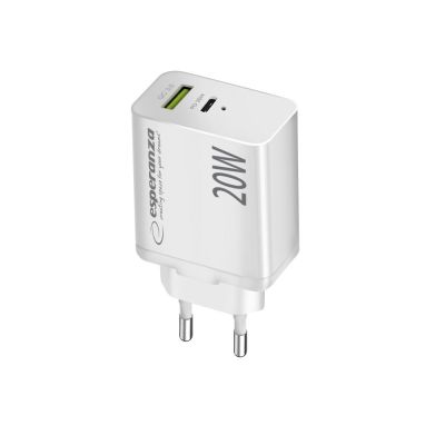 4. ESPERANZA 20W USB-C PD 20W / USB-A QC 3.0 18W MAINS CHARGER, WHITE EZC105W