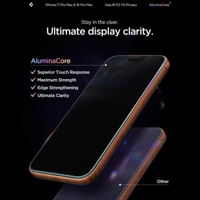 18. Spigen Glas.tR EZ Fit Privacy Tempered Glass for iPhone 16 Pro Max / 17 Pro Max - 2 pcs.