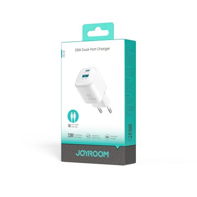 8. Joyroom JR-TG7 33W USB-A + USB-C Wall Charger with 60W USB-C to USB-C 1m Cable - White
