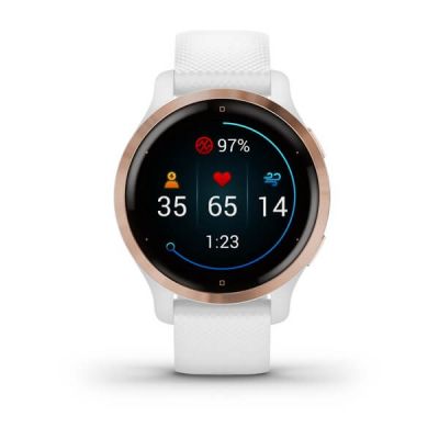 6. Garmin Venu 2S Watch (40 mm) Rose Gold Stainless Steel Bezel / White Case / Silicone Band