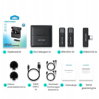 2. Vention USB-C Wireless Lavalier Microphone 2-Pack with Charging Case, Black