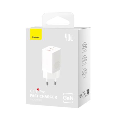 7. Baseus GaN5 Pro 40W 2xUSB-C Wall Charger - White
