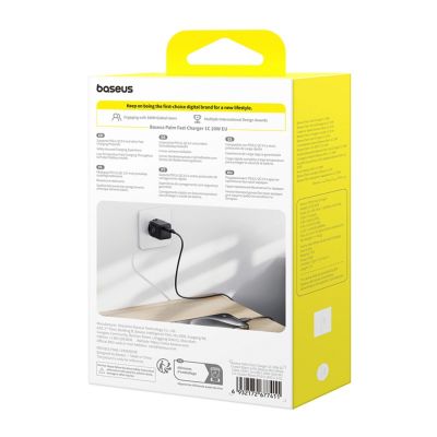 8. Baseus Palm 1C 20W Wall Charger (with Baseus Mini White USB-C 60W (20V/3A) 1m Cable) - Black