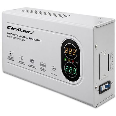2. Qoltec Automatic Voltage Stabilizer AVR 3000VA | 1800W | Compact | Toroidal Transformer