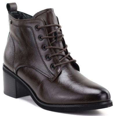6. Women's leather ankle boots with laces, chocolate, Vinceza EN27-133107