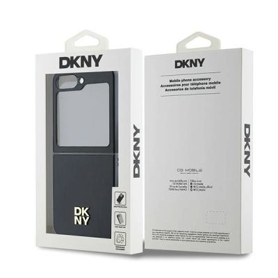 8. DKNY Leather Metal Stack Logo Case for Samsung Galaxy Z Flip 6 - Black