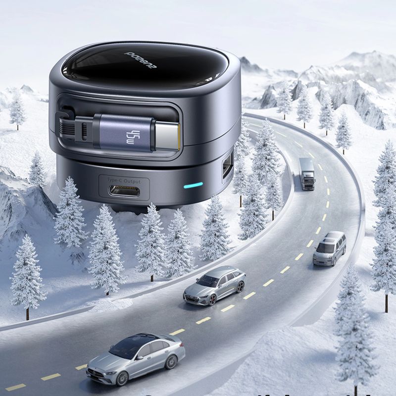 11. Baseus PrimeTrip VR1 60W USB-A USB-C Car Charger with Retractable USB-C Cable - Black