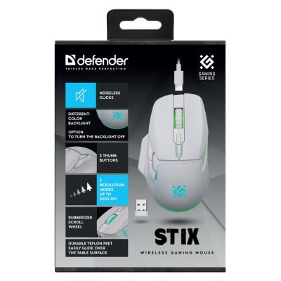 3. DEFENDER WIRELESS MOUSE STIX GM-009 RF 3200DPI 7P WHITE 52009