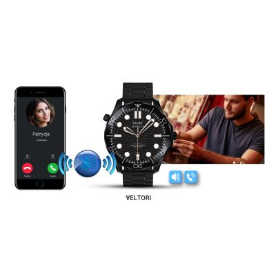 19. VELTORI VT150-1 Smartwatch Black Silicone Strap + Black Bracelet